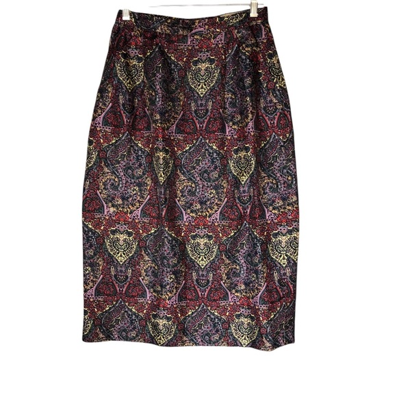 Vtg 70's 80's Silk Skirt Baroque Paisley Colorful Pencil Retro Goth Bohemian - Picture 4 of 10